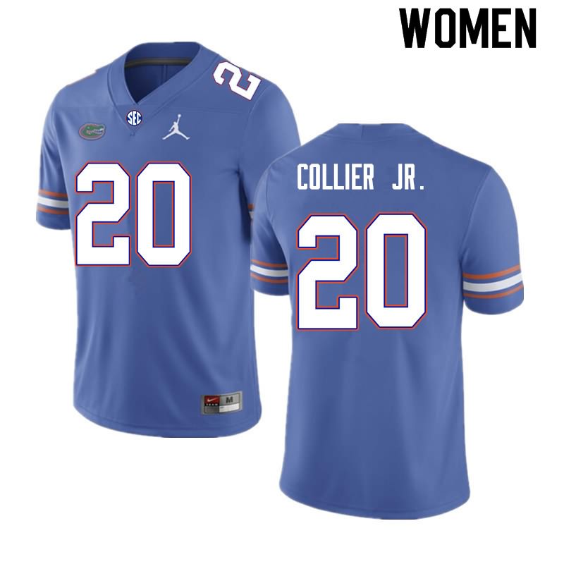 Women's NCAA Florida Gators Corey Collier Jr. #20 Stitched Authentic Nike Royal College Football Jersey NXE2265KK